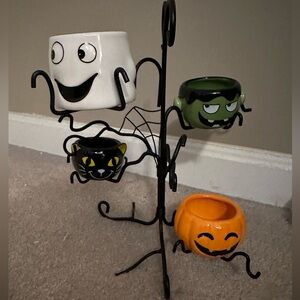 Black Metal candle holders with Halloween themed ceramic candle holders